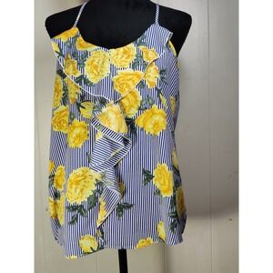 Time To Bloom Women's Floral Stripe Ruffle Tank Top‎ Size Medium